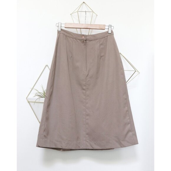 Vintage Khaki A Line Skirt, Classic Flared Cut w/ Tulip Pleats, Small Office - Picture 5 of 8